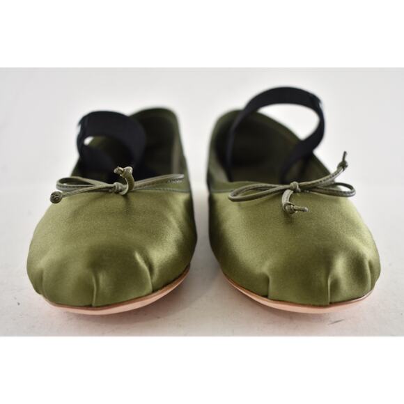 Miu Miu Satin Oliva Green Black White Logo Strap Ballet Ballerina Flats 39.5 - Picture 11 of 16
